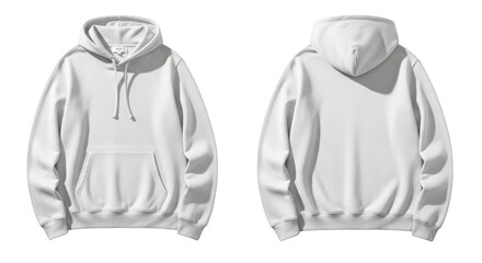 Plain white hoodie displays front and back