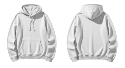 Plain white hoodie displays front and back