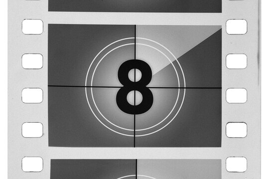 Classic film leader countdown with number eight on screen, creating a vintage cinema concept, isolated. Transparent PNG image. - Powered by Adobe
