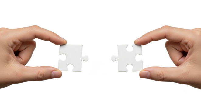 Puzzle pieces held by hands connection - Powered by Adobe