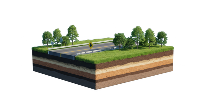 Road slice revealing Earths layered depths
