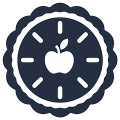 Simple vector icon of an apple pie with a decorative crust and clock marks