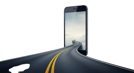 Road unfurls from smartphone promising journey