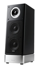 Obraz premium Black High-End Speaker with Silver Base on Transparent Background, Modern Audio Equipment Design Element