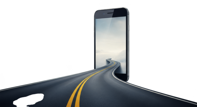 Road unfurls from smartphone promising journey