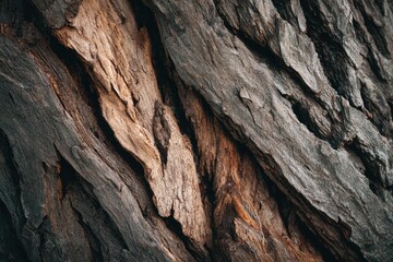 Close-up of textured tree bark in sunlight