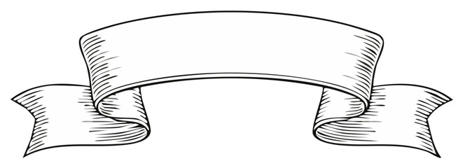 Elegant vintage hand drawn ribbon banner scroll outline design for text or decorative element