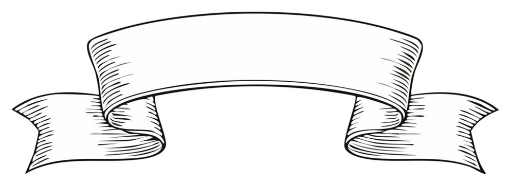 Elegant vintage hand drawn ribbon banner scroll outline design for text or decorative element