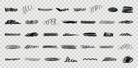 Set of Vector grungy graphic dirty scribble elements. Hand-drawn hatches, textured  
style hatching. Black charcoal pencil doodle scratches, scribbles,s and marks