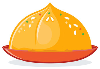 Sweet Chinese Steamed Bun Illustration on Orange Plate, Traditional Asian Dessert Food