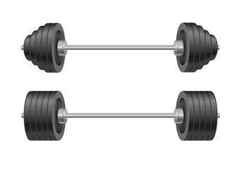 Barbells set of with different weights. Weightlifting equipment. Vector illustration in flat style isolated on white background. Vector realistic object10 EPS
