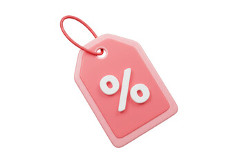 Pink percentage tag PNG isolated on transparent background, discount offer for retail sales and promotional marketing