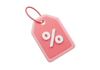 Pink percentage tag PNG isolated on transparent background, discount offer for retail sales and promotional marketing