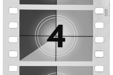 Classic film leader countdown with number four on screen, creating a vintage cinema concept, isolated. Transparent PNG image.