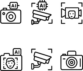 ai powered image recognition camera line icon set
