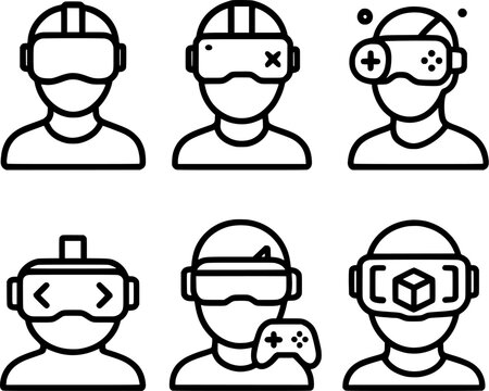 ar vr gaming headset line icon set