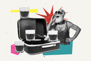 Trend composite sketch 3D collage of dj vinyl recorder aged man smile talk night party clubber...