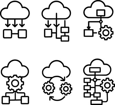 cloud based workflow automation vector icon set