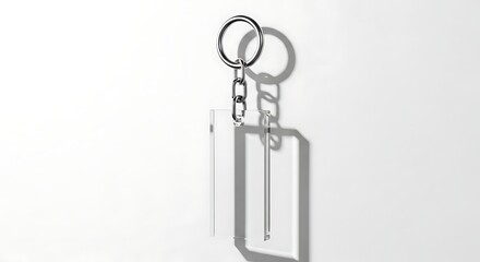 Minimalist Acrylic Keychain with Dramatic Shadow on White Background.
