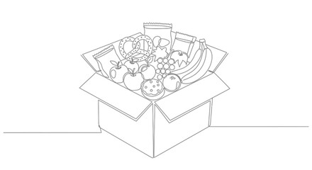 Surprise box overflowing with fresh fruits and snacks, ready for delivery.