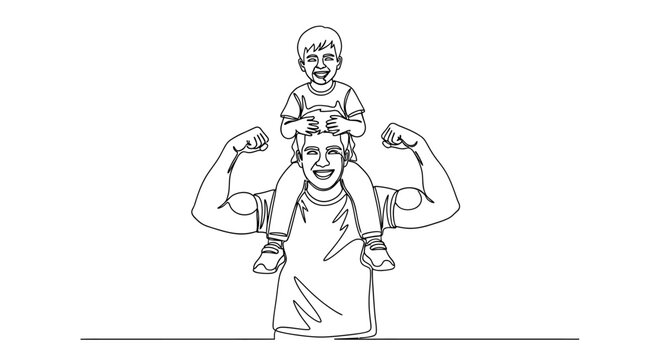 Joyful father carrying son on shoulders, celebrating strength and connection - Powered by Adobe