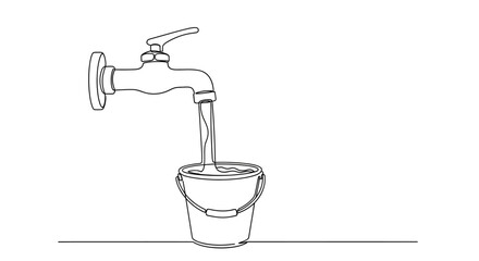 Water flowing from a faucet into a small bucket, symbolizing resourcefulness and conservation.