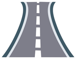 Abstract graphic illustration of a winding grey road with white dashed center lines
