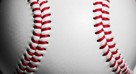 Classic Baseball Close-Up: Red Stitching Detail & Iconic White Leather Texture for Sports Design & Branding" 