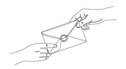 Hands exchanging a sealed envelope, symbolizing communication and connection.