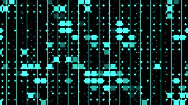 Futuristic digital overlay 4k blue monotone on black background technology internet concept sci fi grid pattern looping seamless.
