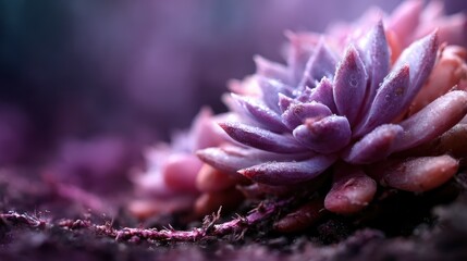 An exquisite macro photograph of a vibrant purple succulent, showcasing its delicate features and natural beauty, perfect for plant lovers and artistic displays.