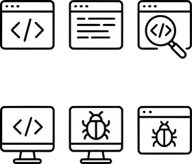 programming interface and debugger line icon set