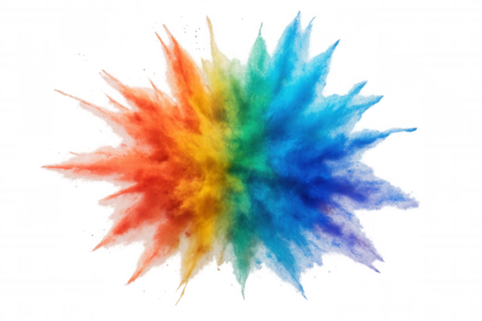 Colorful explosion of powder forming a vibrant rainbow splash, representing energy, celebration, and diversity