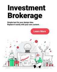 Santa Christmas New Year 2025 investment brokerage theme Santa with laptop reindeer gifts Christmas tree stock chart festive decor website banner