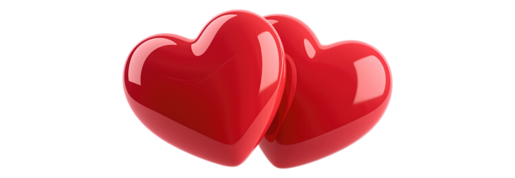 Glossy Crimson Heart Shapes with Transparent Background, 3D Realism Design Element