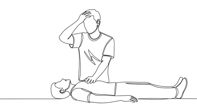 Person providing cardiopulmonary resuscitation to another person lying down