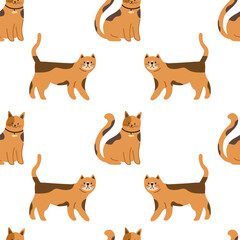 Seamless pattern with cute red cats. Funny cats in different poses. Flat graphic vector illustrations isolated on white background. Set of pet animals.
