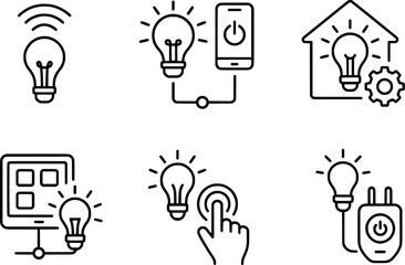 smart lighting automation setup vector icon set