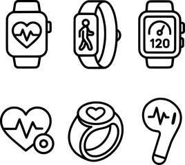 smart wearable health device icons set
