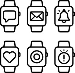 smart watch notification display vector icon set