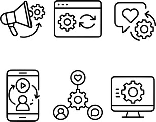 social media automation tools outline icon set