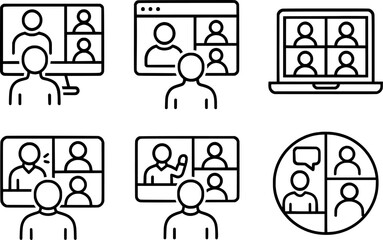 video conferencing team discussion icon set