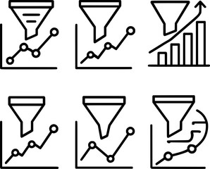 web analytics conversion funnel graph line icon set