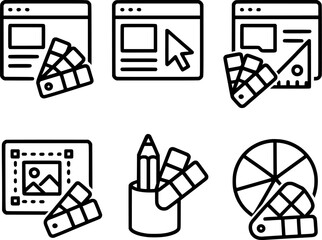 website design tools and color palette line icon set