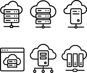 web hosting cloud server solution icon set