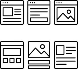 website layout and content block line icon set