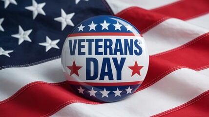 Veterans day button on american flag, a tribute to the brave men and women who served in the united states armed forces