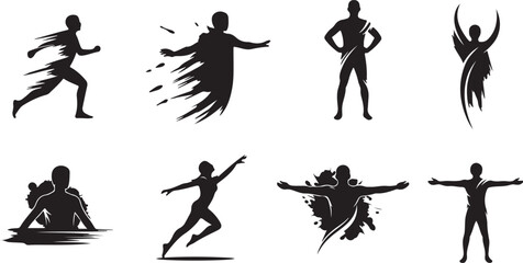 Set of vector silhouettes of human art brushs design