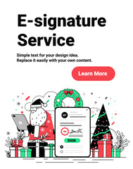 Santa e-signature Christmas digital document gifts Christmas tree festive wreath modern holiday concept website banner