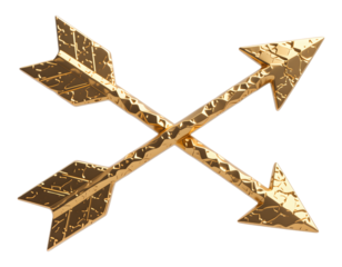 Gold Textured Arrow Cross on Transparent Background, 3D Realism Design Element